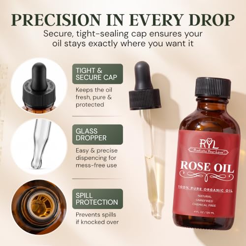 Organic Rose Essential Oil 4oz - Pure Therapeutic Aromatherapy for Skin & Diffusers