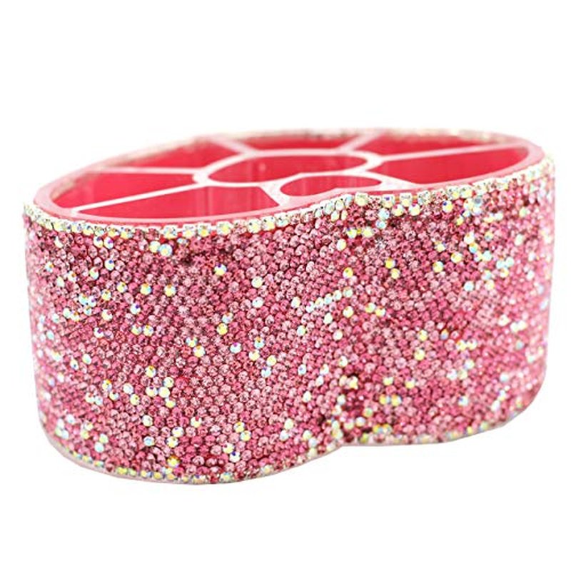 Desktop Cosmetic Storage Box 8-hole Heart-Shaped Bling bling Rhinestone Cosmetic Tools storage Box Jewelry Storage Box (Pink)