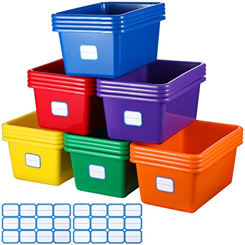 Classroom Storage Bins Set of 24 - Colorful Plastic Cubby Organizers 11.5 x 7.5 x 5 Inch