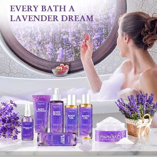 Spa Gifts for Women,Bath Body Care Wash Christmas Gifts Baskets for Women,Relaxation Calming Lavender Spa Set Home Self Care Shower Kit Birthday Valentines Stocking Stuffers for Mom Wife Sister