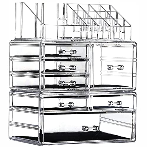 Medium Stackable Acrylic Makeup Organizer with 7 Drawers and Top Tray