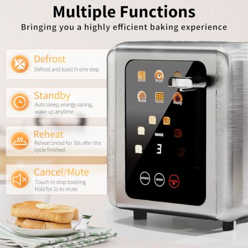 Full Touch Screen Toaster 2-Slice Smart Toaster for Bread - Silver