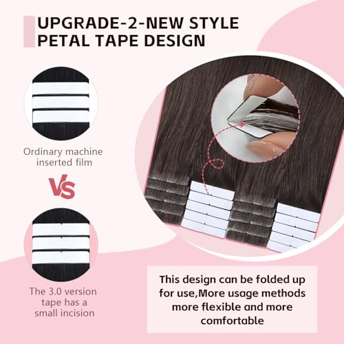 Invisible Tape-in Hair Extensions 3rd-Gen Real Human Hair Dark Brown 14 Inch