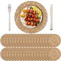 36 Pcs Round Woven Placemats 13.8 Inch Rattan Table Charger Plates - Natural Materials