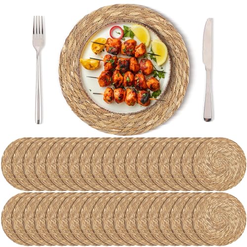 36 Pcs Round Woven Placemats 13.8 Inch Rattan Table Charger Plates - Natural Materials
