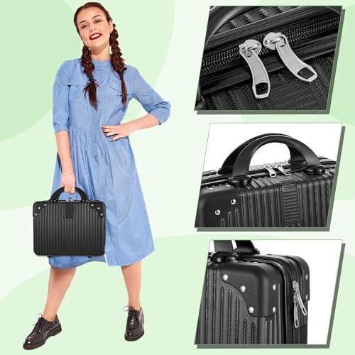 14 Inch Hard Shell Makeup Case Black Portable Travel Cosmetic Suitcase