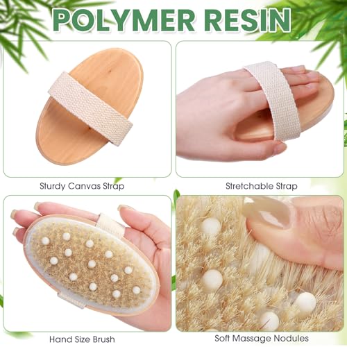 Dry Body Brush for Lymphatic Drainage & Exfoliation - Natural Wooden Handle, 2 Pack