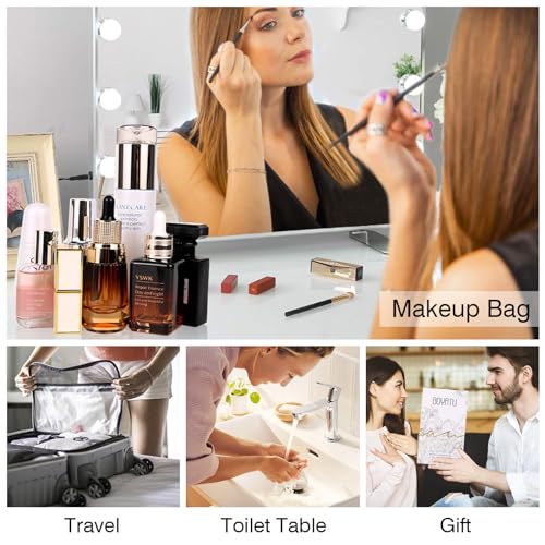 Travel Makeup Bag Set of 3 - Brown Floral Cosmetic Organizer with Handle