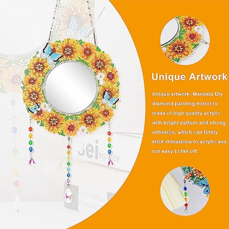2Pcs Mirror, Sunflower Diamond Makeup Mirror, Special Shaped Crystal DIY Suncatcher for Beginner Arts Crafts Gifts Home Decor