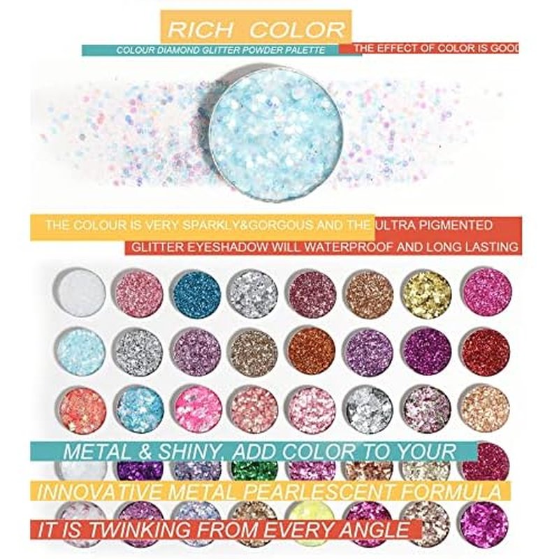 40 Colors Glitter Gel Set - No Glue Needed for Hair Face Body Glitter for Halloween, Carnival, Cosplay | Multi-Purpose Paint Glitter Palette, Vibrant Makeup for Women, Girls & Kids