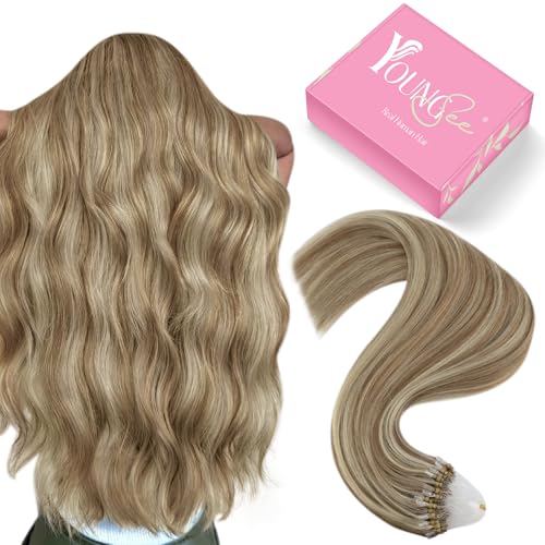 YoungSee Micro Bead Hair Extensions Highlight Microlink Human Hair Light Brown Blonde 14 Inch Variation P8A/60, 57g