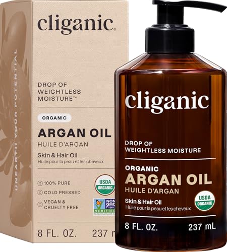 Cliganic Organic Argan Oil 8 oz - Pure Cold Pressed Multi-Purpose Face & Hair Oil