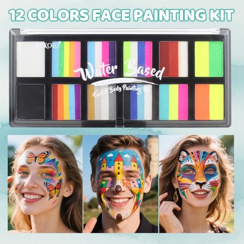 Face Painting Kit for Adults, Split Cake Face Paint Palette, Water Activated Face Paint with 4 Brushes, Safe & Quick-Dry, Perfect for Halloween Party Birthday Cosplay