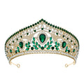 Crystal Wedding Tiara for Women Royal Queen Crown Headband - Gold & Green Style D