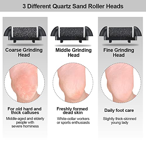 Black Electric Callus Remover & Pedicure Set - Rechargeable Foot Care Kit with 3 Roller Heads & 2 Speeds