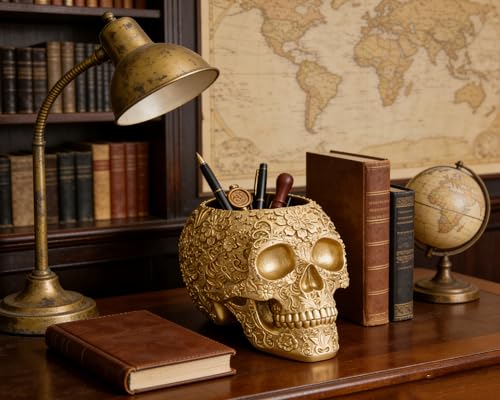 Gold Skull Decorative Bowl Gothic Gift - Artistic Resin Centerpiece