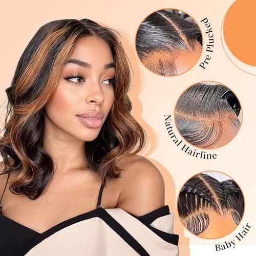 Highlight Ombre 13x6 Body Wave Lace Front Wig Human Hair - FB/30 Multicolor, 14 Inch
