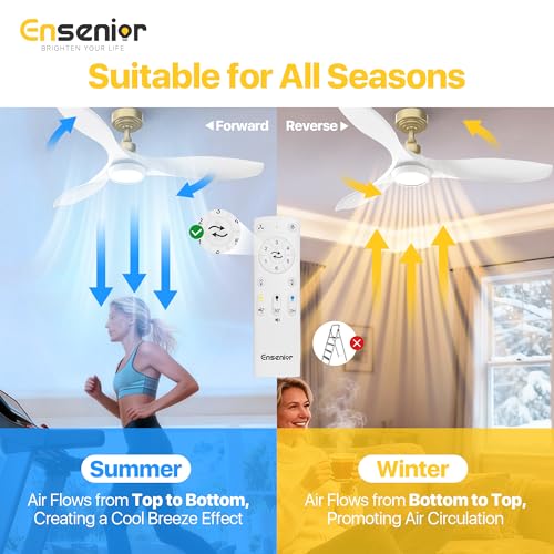 Ensenior 52 Inch Reversible Ceiling Fan with Lights & Remote - White & Gold