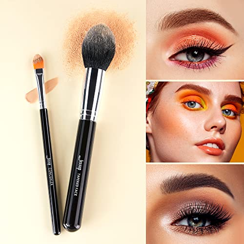 Jessup Makeup Brush Set 15 Pcs for Eyeshadow, Contour, Lip - Silver/Black
