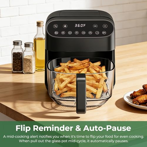5 QT Glass Air Fryer with Digital Touch Control - Black