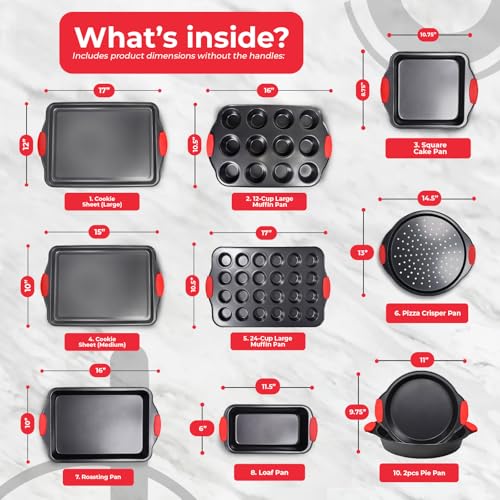 PERLLI 10-Piece Non-Stick Bakeware Set with Silicone Handles, Oven Safe to 446°F
