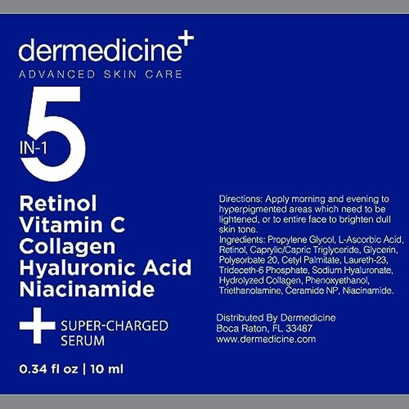 5 in 1 Potent Face Serum with Retinol, Vitamin C, Collagen, Hyaluronic Acid, Niacinamide | May Help Improve Appearance of Fine Lines and Reduce Appearance of Dark Spots Trial Size