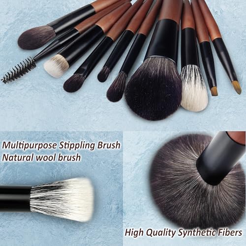 Black Travel Makeup Brush Set with Case - 10 Pcs Mini Brushes for Face & Eyes