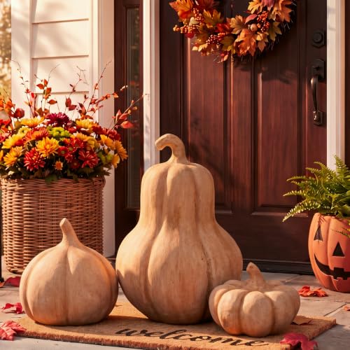 Fall Decor Set of 3 Handmade Terracotta Pumpkins for Indoor Outdoor Autumn Decoration