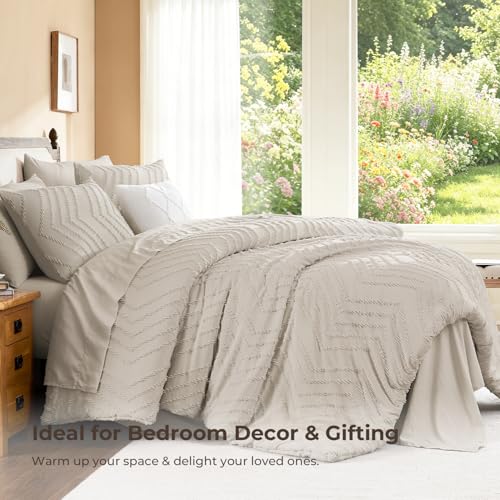 California King Comforter Set with Sheets - Dark Oatmeal Boho 7 Pieces