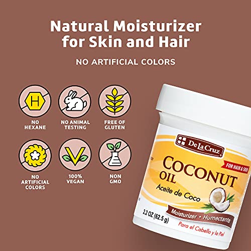 De La Cruz 2.2oz Coconut Oil for Skin & Hair - Natural Moisturizer & Hair Treatment (6 Jars)