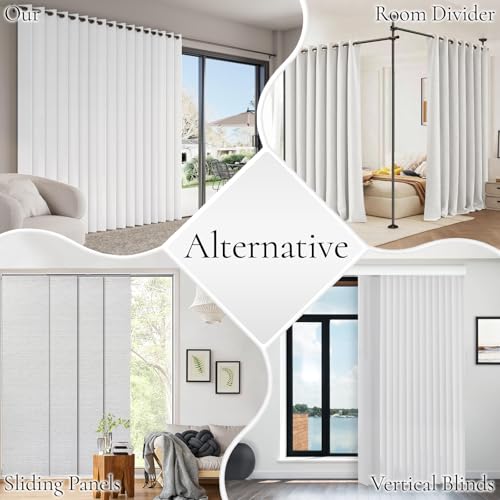 Grayish White Faux Linen Vertical Shades for Sliding Doors, 100"W x 96"L, Blackout Panel