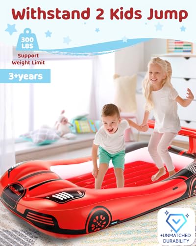 Red Inflatable Toddler Travel Bed with Safety Bumpers & Auto Pump