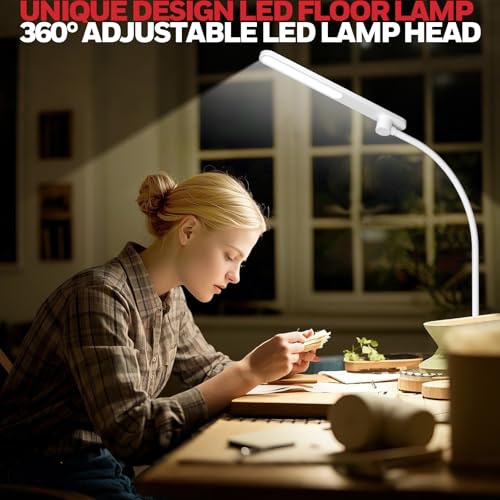 Honeywell 77" White Dimmable LED Floor Lamp with Gooseneck - Living Room Reading Light