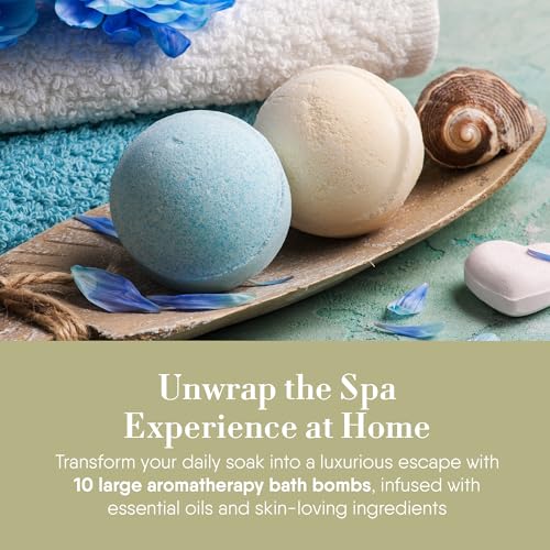 10 Assorted Large Bath Bombs Gift Set - Moisturizing Essential Oil Fizz for Women