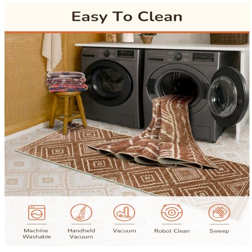 BESTSWEETIE 8'x10' Washable Area Rug for Living Room & Bedroom Yellowbrown, Non-Slip