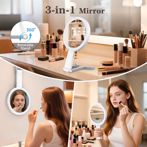 HUNCAB White 15X/1X Double Sided Travel Makeup Mirror with Lights