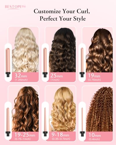Rose Gold 6-in-1 Long Barrel Curling Wand Set with Interchangeable Ceramic Wands