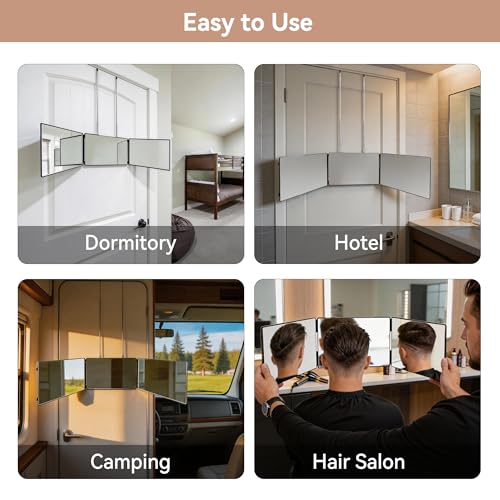 3-Wold Fold 3-Way Mirror for Self Hair Cutting with Black No LED – LADETTO