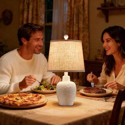 HUITICO White Farmhouse Set of 2 Jar-Shaped Bedside Table Lamps 21" for Bedroom & Living Room
