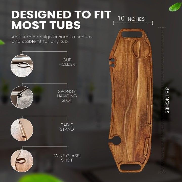 Premium Acacia Bathtub Tray 35in x 10in | Freestanding, Waterproof, Non-Toxic