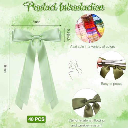 40 Colors Satin Hair Bows Bulk for Women Large Long Tail Hair Ribbons - Elegant Hair Clips & Barrettes
