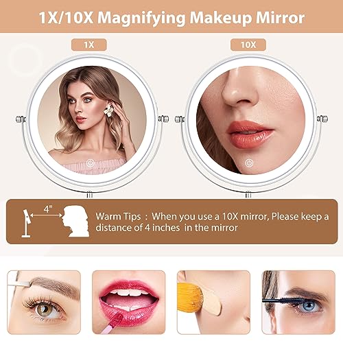 8-Inch Tall Lighted Magnifying Makeup Mirror with Adjustable Height & 17.5L x 8W