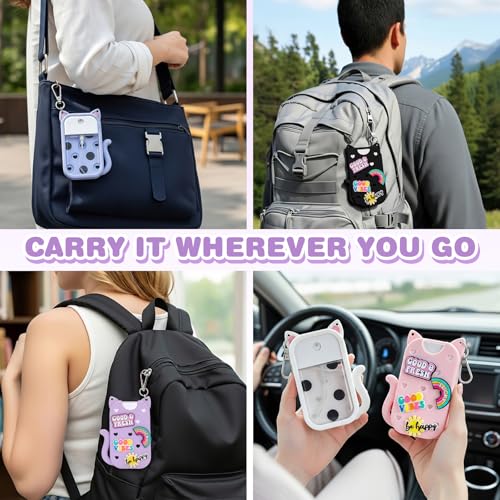 Silicone Case Holder Compatible with Hand Sanitizer Spray Touchland 1 fl oz, Cute Cat Ear Protective Case with Keychain & 4 Decorative Charms (Purple, 1P)