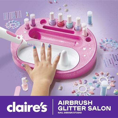 Claire's Kids Nail Art Kit, 67-Piece Airbrush Glitter Salon Nail Charms & Accessories Set, Polish, Press-On Nails, Stickers, Wraps, Girl Toys & Beauty Activity, Manicure Fashion Gift for Girls Age 8+