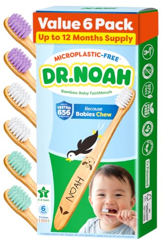Baby Bamboo Toothbrush Set - Microplastic-Free, Dentist Designed Stage 1 6 Pack