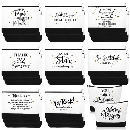 Cunno 30 Pcs Canvas Zipper Pouch Bulk Inspirational Quotes Makeup Bags 6 Style Women Employee Christmas Appreciation Gifts for Emergency Nurse Teacher Travel Toiletry Organized(Classic)