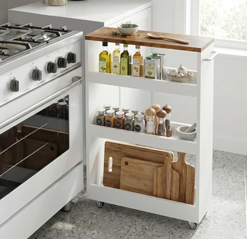 TEAMIX White 4-Tier Slim Rolling Storage Cart - Narrow Space Organizer