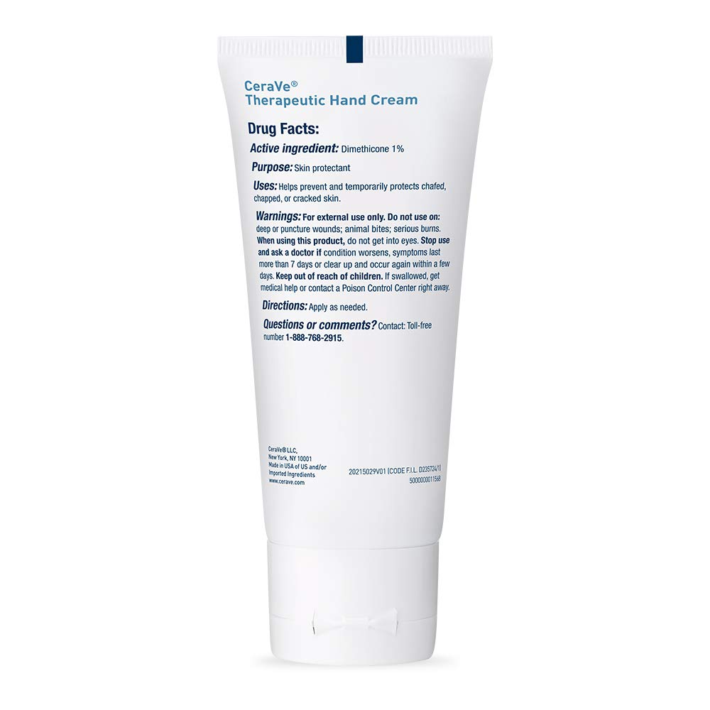 CeraVe Therapeutic Hand Cream for Dry Cracked Hands With Hyaluronic Acid and Niacinamide, Fragrance Free 3 Ounce