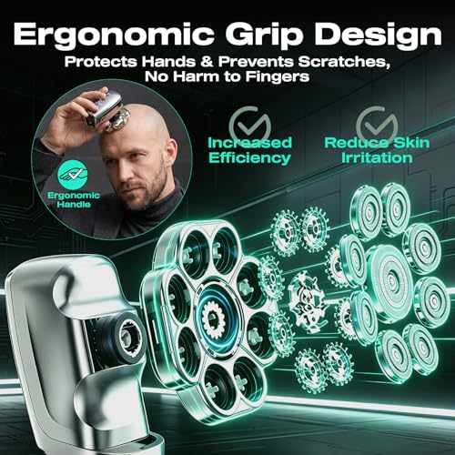 6-in-1 Men's Bald Head Shaver 9D Floating Skull Razor Waterproof Rechargeable