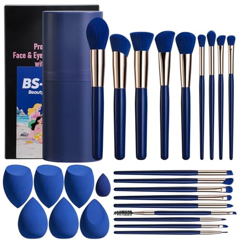 BS-MALL 18 Pcs Makeup Brushes Set With 7 Makeup Blending Sponge - Perfect For Travel & Daily Use - Includes Foundation Brush & Beauty Tools For Flawless Application